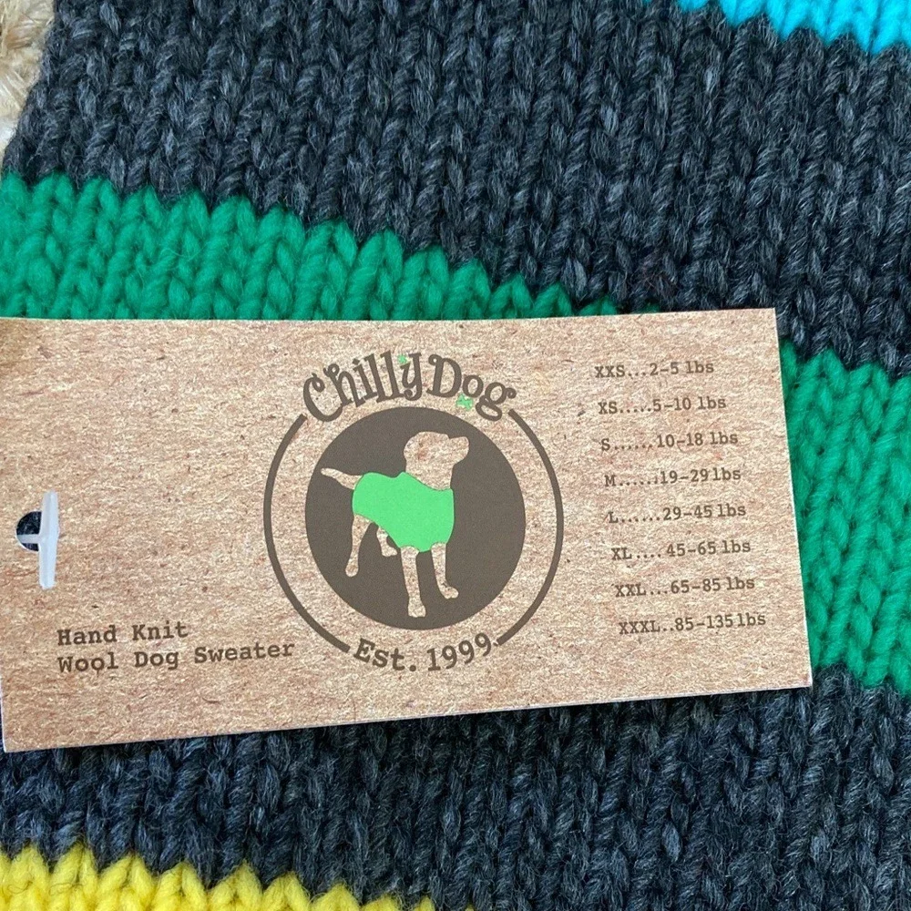 Chilly Dog Hand Knit‎ Wool Dog Sweater Colorful Stripes Pullover Medium NWT